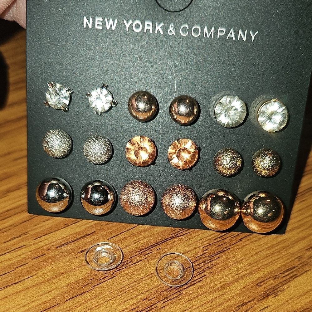 New York & Company Mixed Metal Stud Earring Set in Rose Gold and Silver